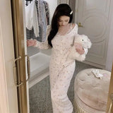 Kawaii Hello Kitty Modal Cotton Lace Long Sleeve Pajama Set Spring Autumn Anime Sanrio Cute Sweet Home Clothes with Chest Pad