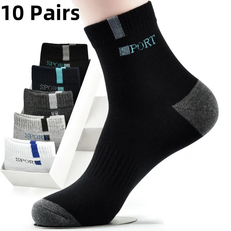 5 Pairs Cotton Sock for Men Sport Breathable Soft Letter Fashion Sneakers High Elastic Middle Tube Stocking Towel Sox Summer