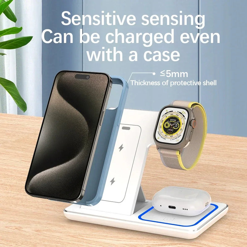 3 In 1 Foldable Wireless Charger Stand For iPhone 15 14 13 16 Pro Max Plus IWatch AirPods 3/2 Fast Charging Station Dock Holder
