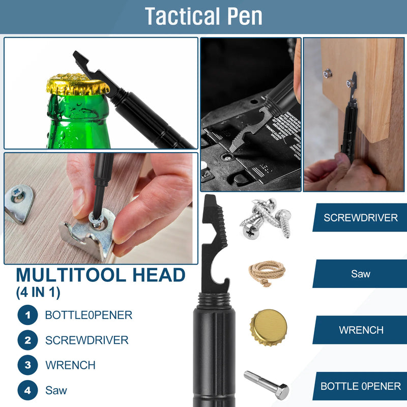 10-In-1 Self Defense Tactical Pen Emergency Flashlight Screwdriver Bottle Opener Window Breaker Outdoor Survival EDC Tool Gift