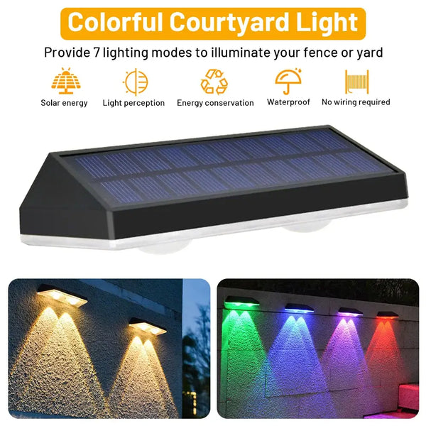 2PCS Solar Wall Wash Light RGB Colour Outdoor Waterproof Solar Charging Graden Fence Lamp for Yard Pathway Stair Balcony