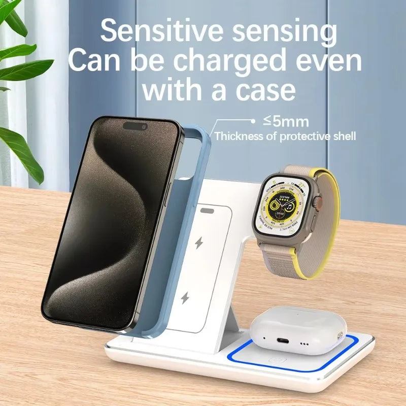 100W 3 in 1 Wireless Charger Holder For iPhone 16 15 14 13 12 Apple Watch S10/9/8 Airpods 4 Pro 2 Foldable Fast Charging Station