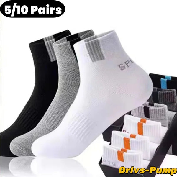 5 Pairs Cotton Sock for Men Sport Breathable Soft Letter Fashion Sneakers High Elastic Middle Tube Stocking Towel Sox Summer