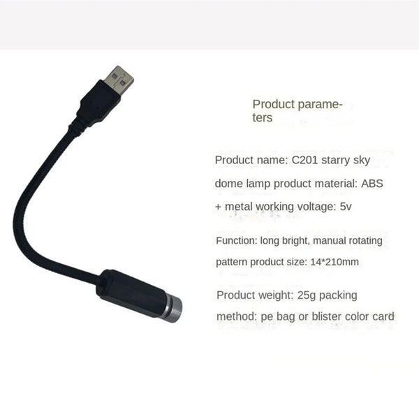 Car Roof Star Ambient Light Romantic USB Night Atmosphere Lamp Home Interior Decoration Mini Ceiling Projector Galaxy Adjustable