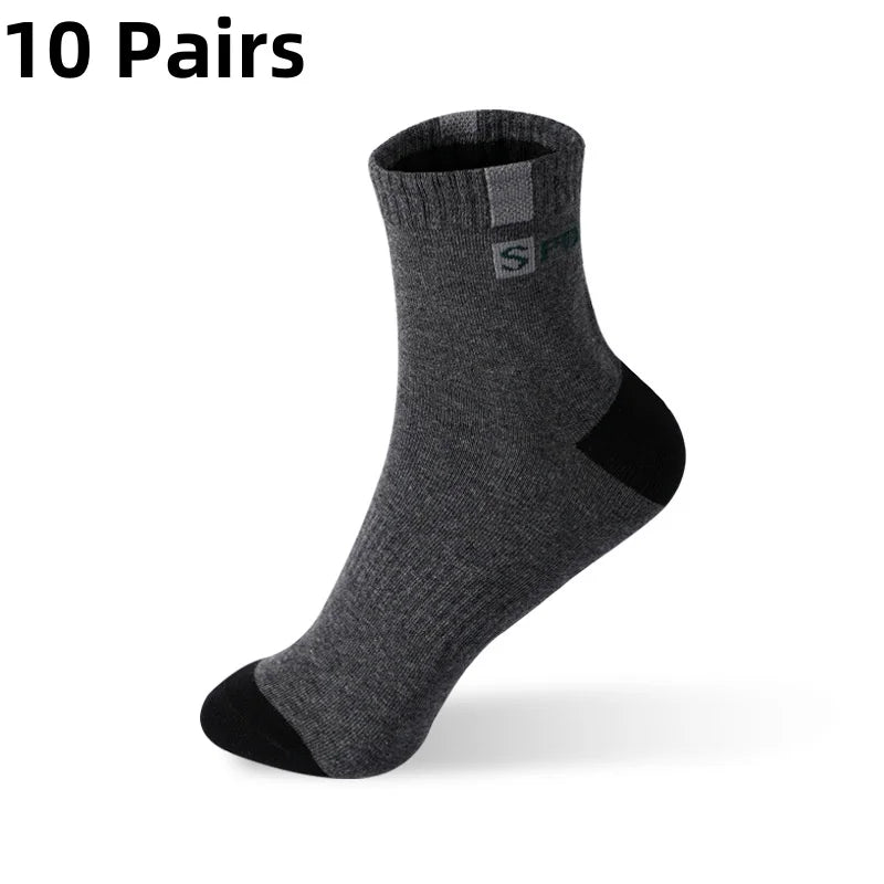 5 Pairs Cotton Sock for Men Sport Breathable Soft Letter Fashion Sneakers High Elastic Middle Tube Stocking Towel Sox Summer