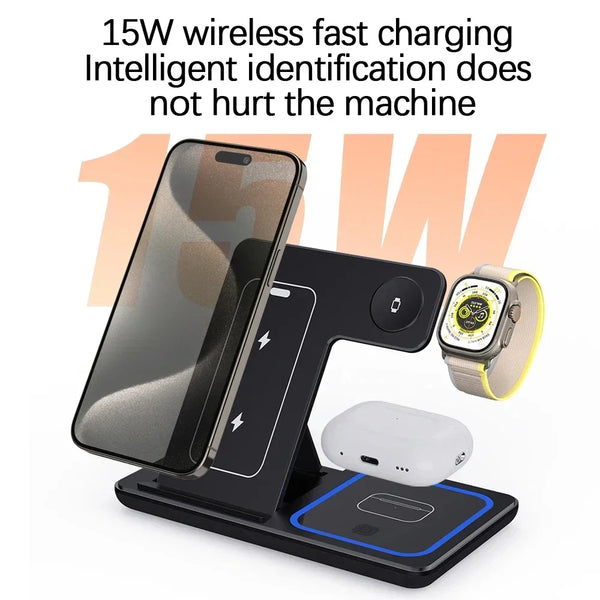 3 In 1 Foldable Wireless Charger Stand For iPhone 15 14 13 16 Pro Max Plus IWatch AirPods 3/2 Fast Charging Station Dock Holder